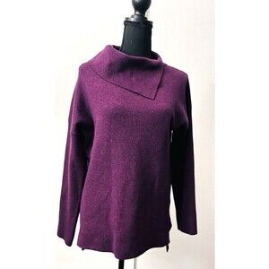 MAX STUDIO Women Sweater Split Turtleneck Stretchy M High Low Split Hem Boho